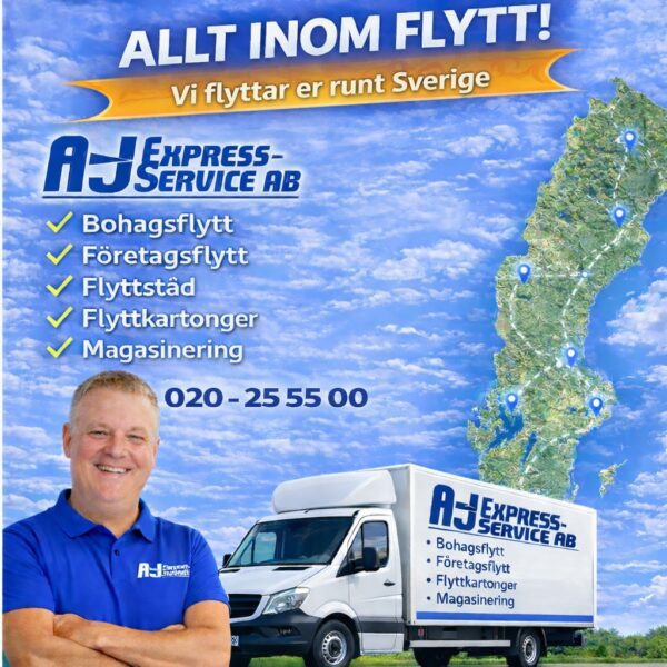 Bilden handlar om flyttfirman A-J Express-Service som kör flyttar runt hela Sverige
