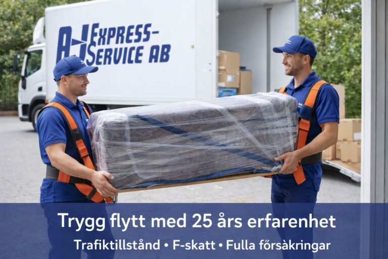Professionell flyttfirma A-J Express-Service med trafiktillstånd och försäkringar som utför trygg flytt i Stockholm